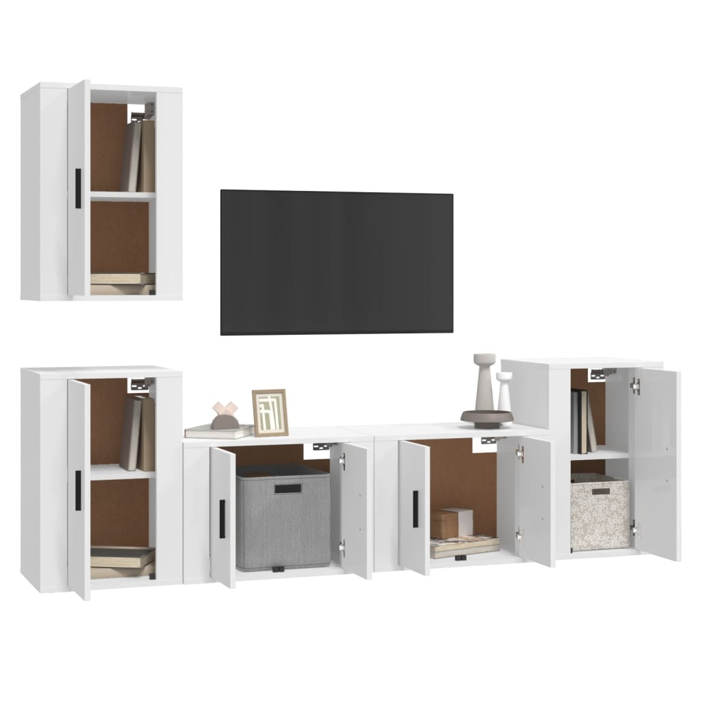 Ensemble de meubles TV 5 pièces, blanc brillant, matériau à base de bois