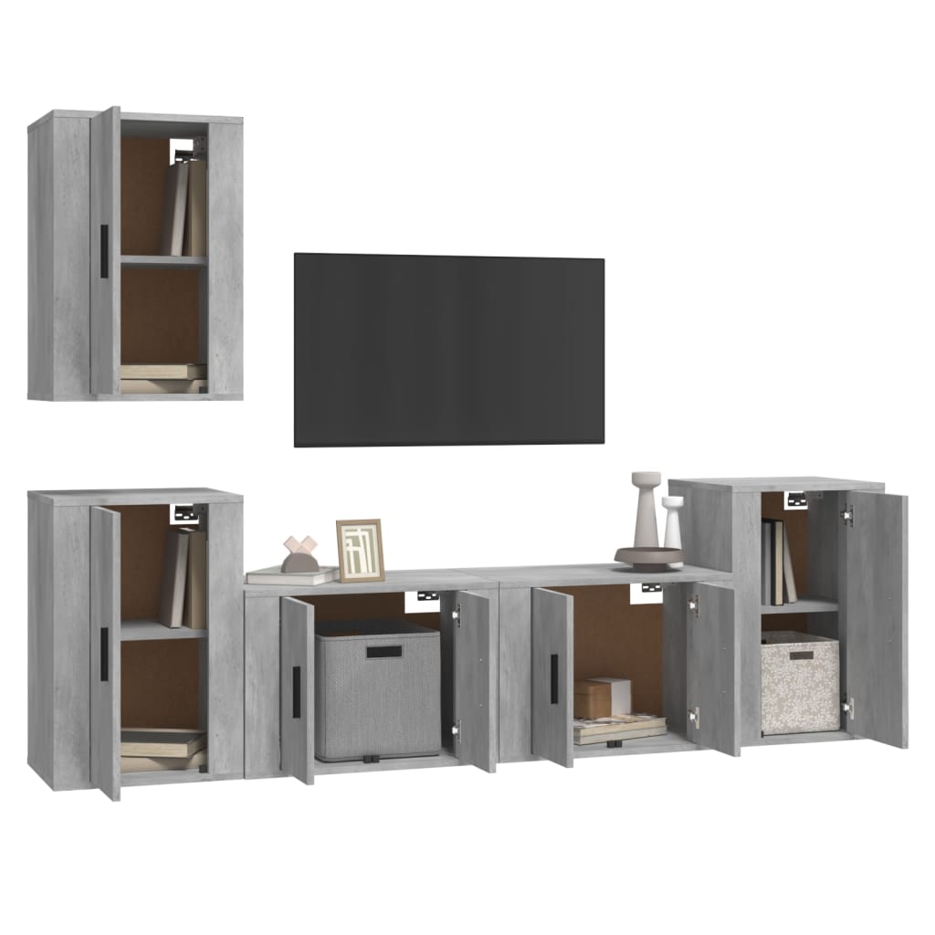 Ensemble de meubles TV 5 pièces en béton gris à base de bois