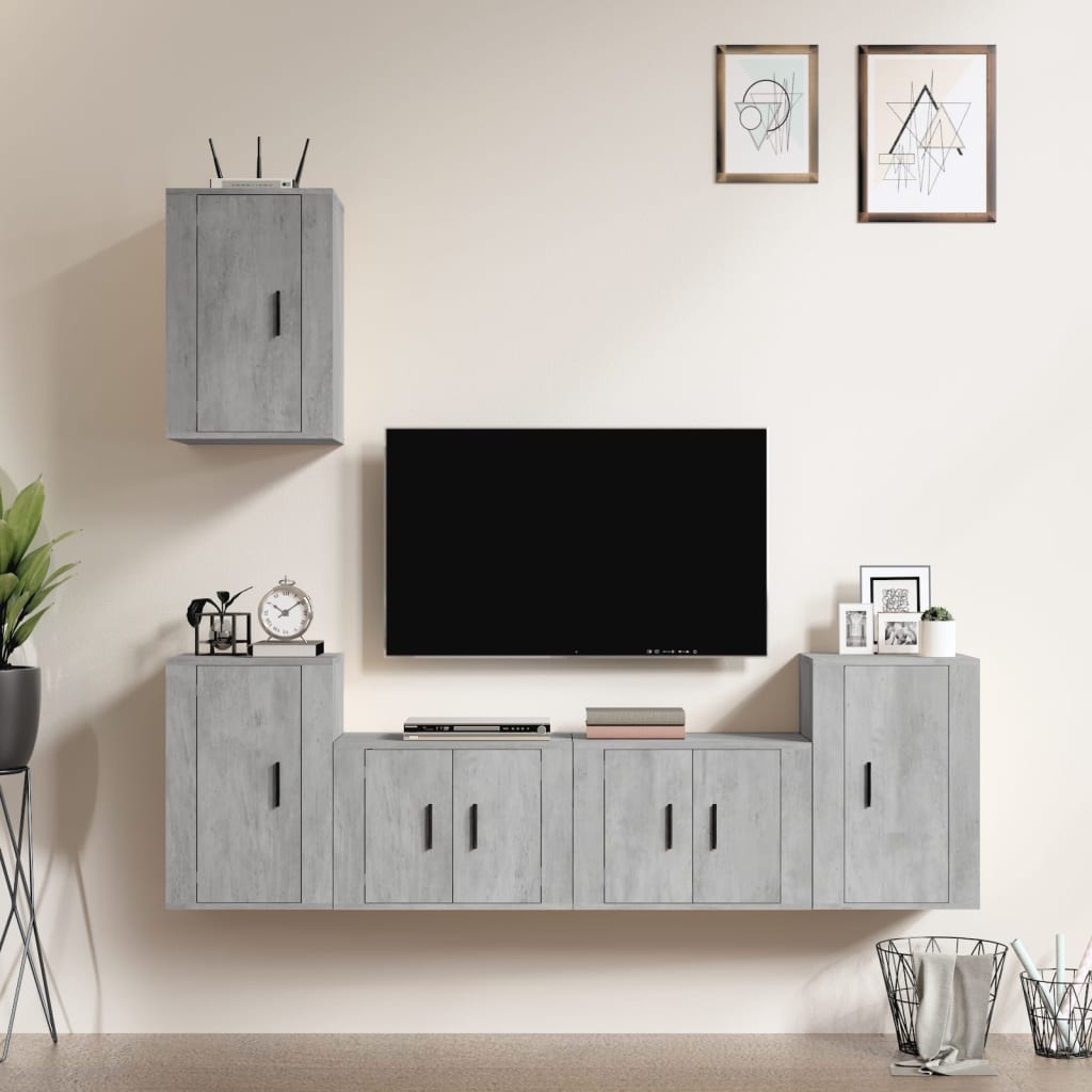 Ensemble de meubles TV 5 pièces en béton gris à base de bois