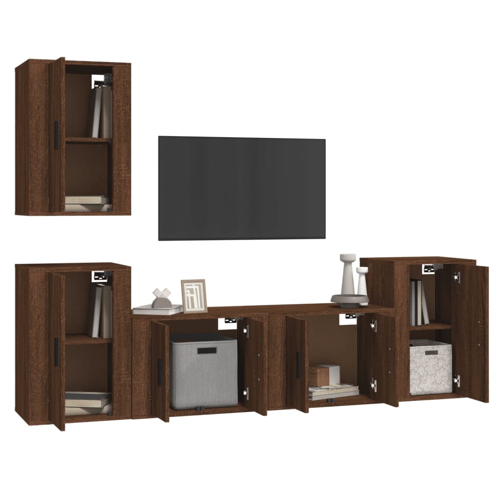 Ensemble de meubles TV 5 pièces en bois aspect chêne brun
