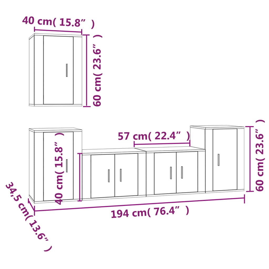 Ensemble de meubles TV 5 pièces en bois aspect chêne brun