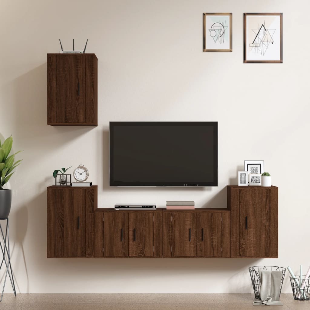 Ensemble de meubles TV 5 pièces en bois aspect chêne brun