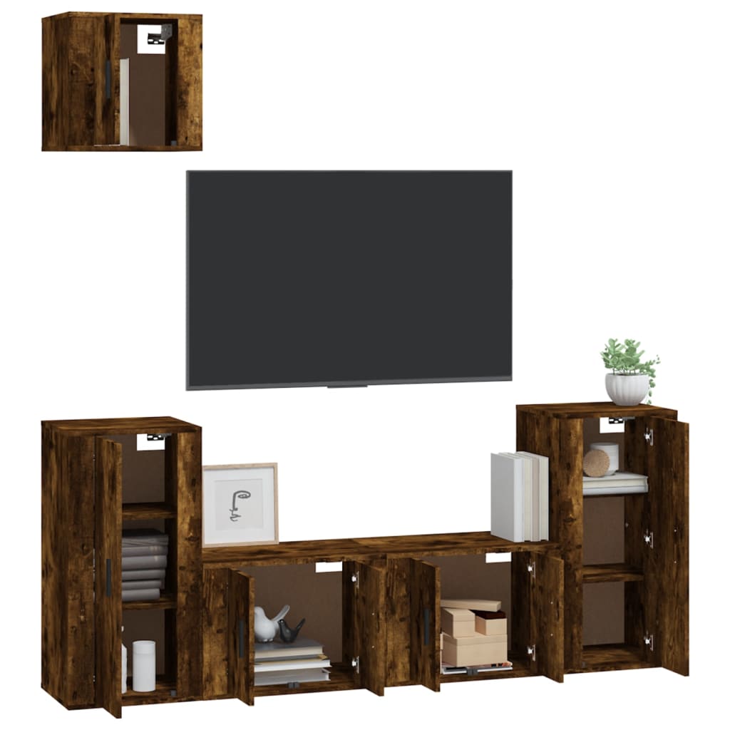 5-tlg. TV-Schrank-Set Räuchereiche Holzwerkstoff