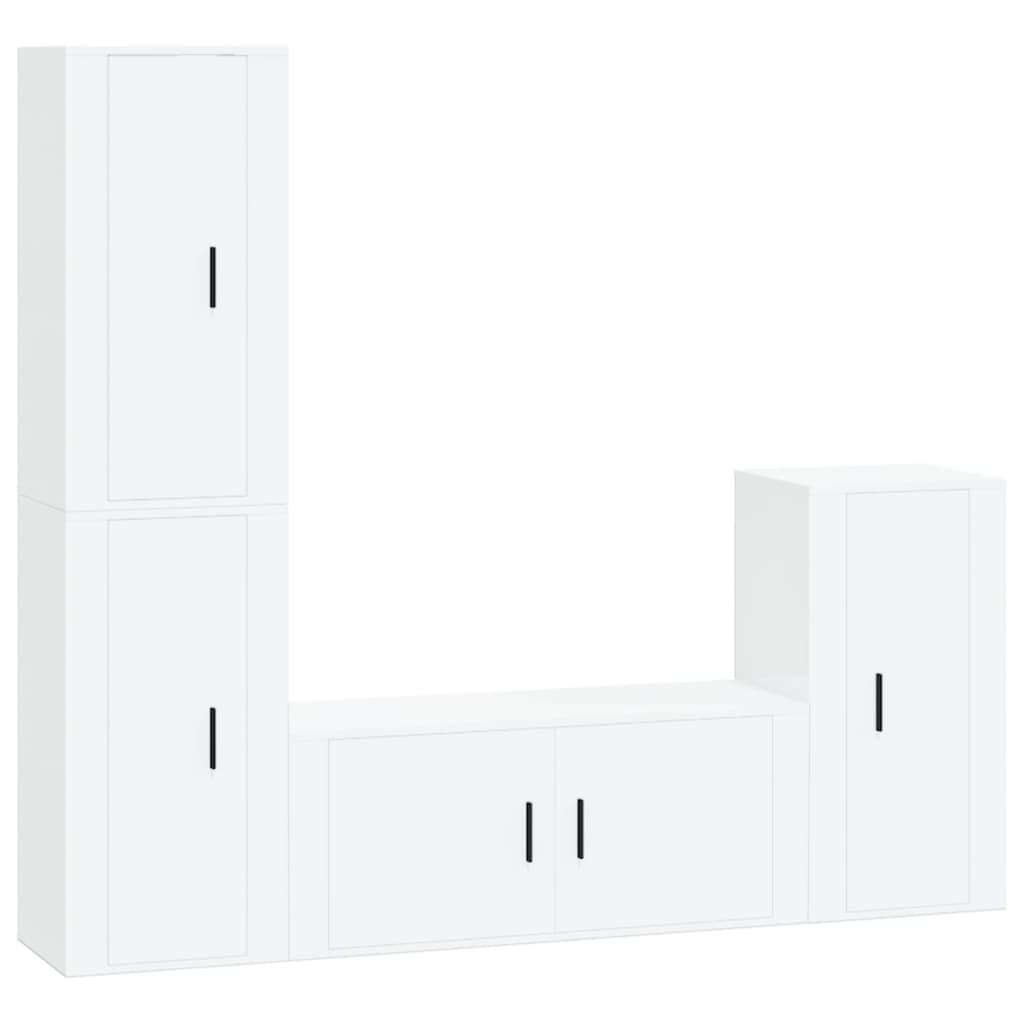 Ensemble de meubles TV 4 pièces, blanc brillant, matériau à base de bois