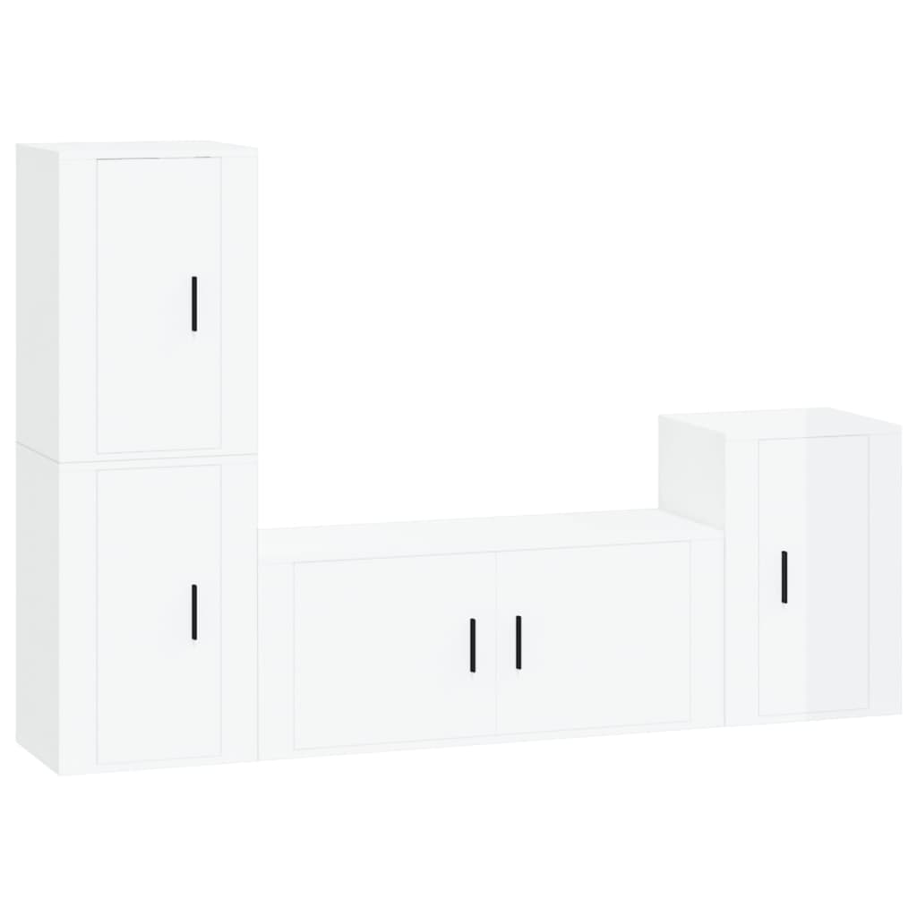 Ensemble de meubles TV 4 pièces, blanc brillant, matériau à base de bois