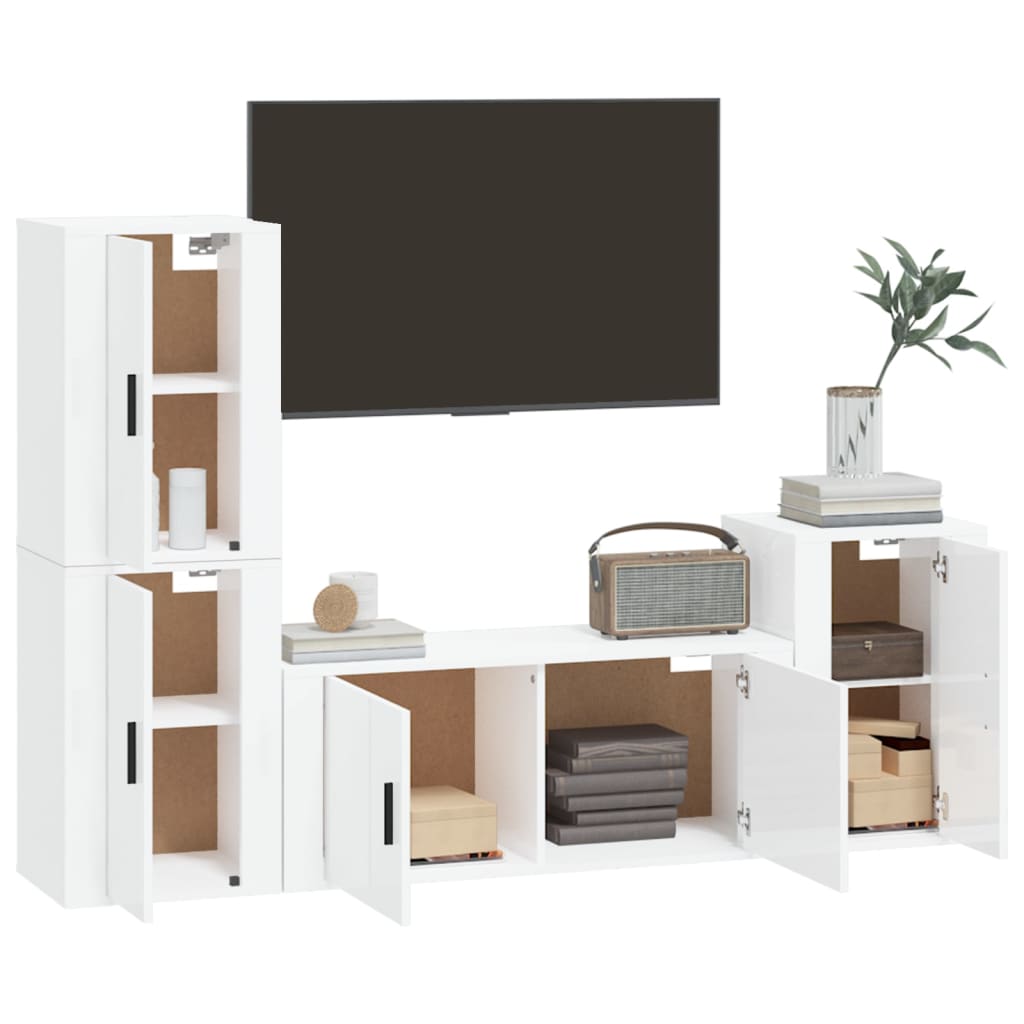 Ensemble de meubles TV 4 pièces, blanc brillant, matériau à base de bois