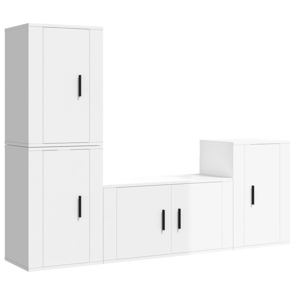 Ensemble de meubles TV 4 pièces, blanc brillant, matériau à base de bois