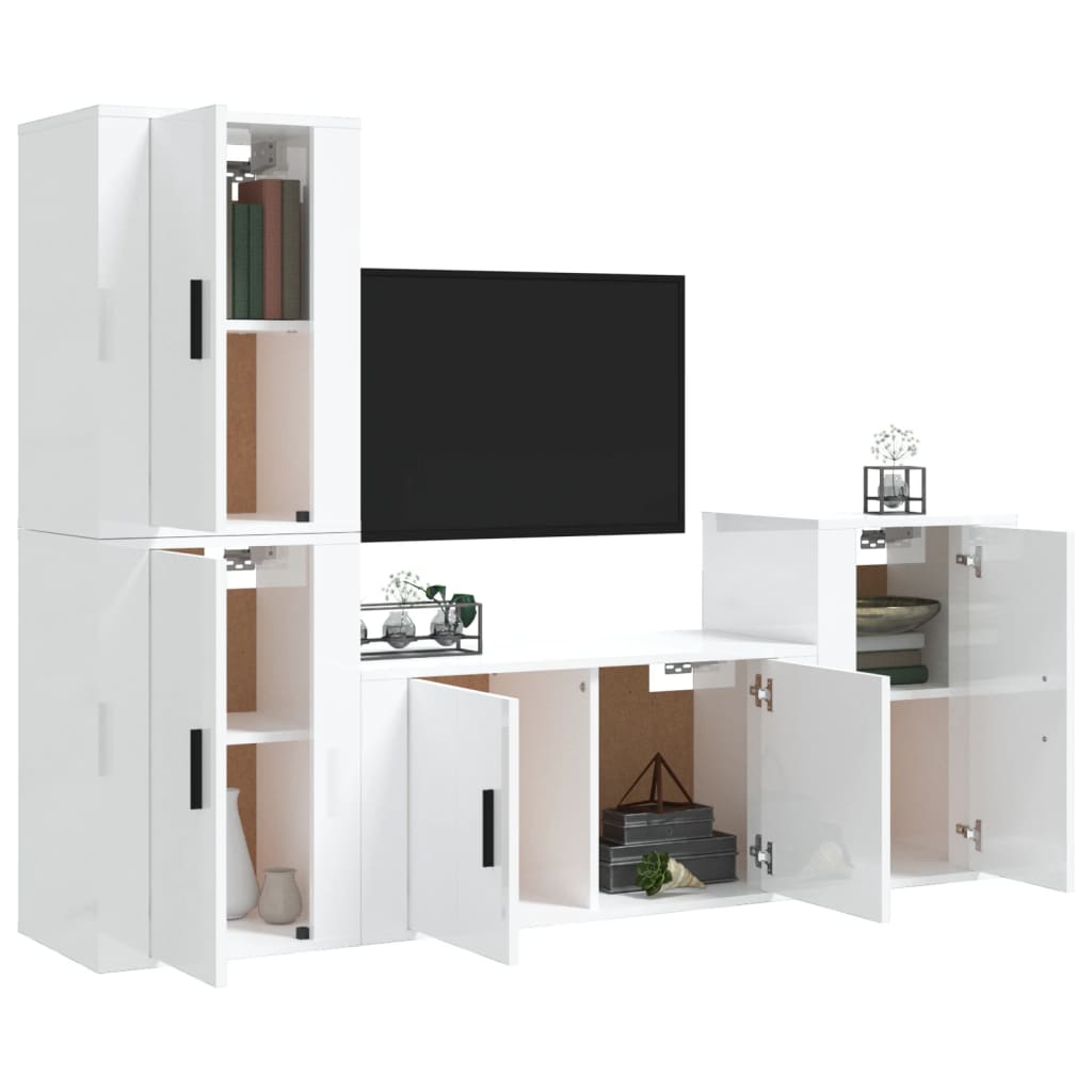Ensemble de meubles TV 4 pièces, blanc brillant, matériau à base de bois