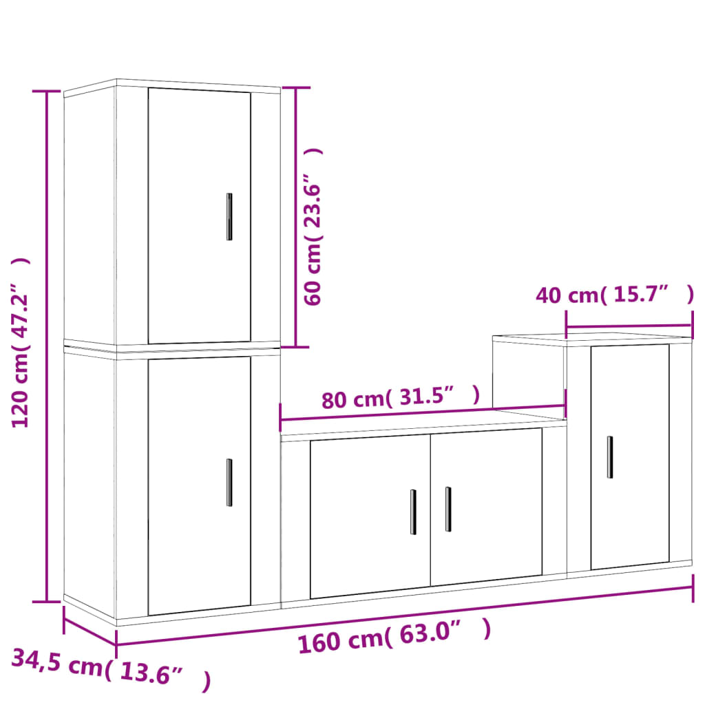 Ensemble de meubles TV 4 pièces, blanc brillant, matériau à base de bois