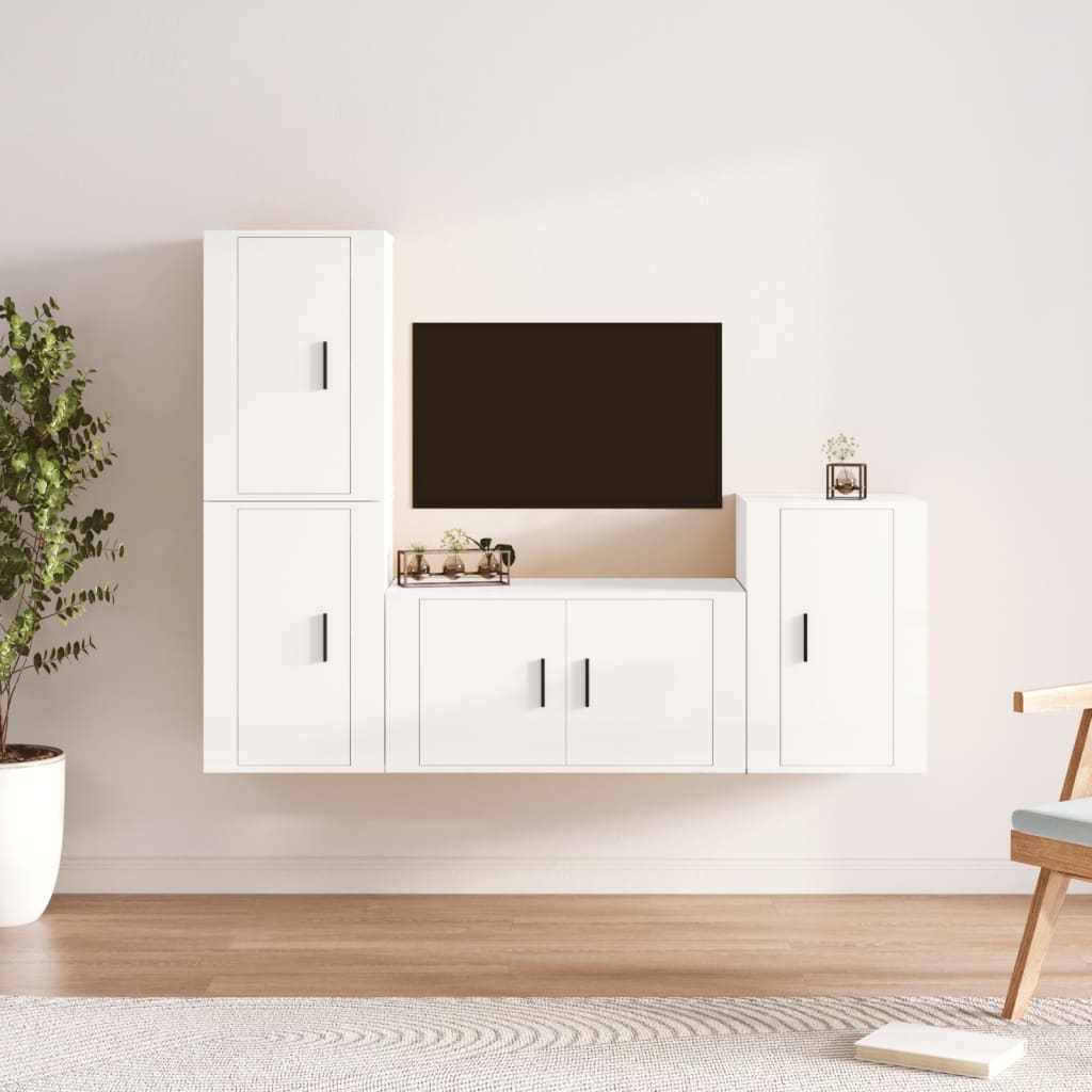 Ensemble de meubles TV 4 pièces, blanc brillant, matériau à base de bois