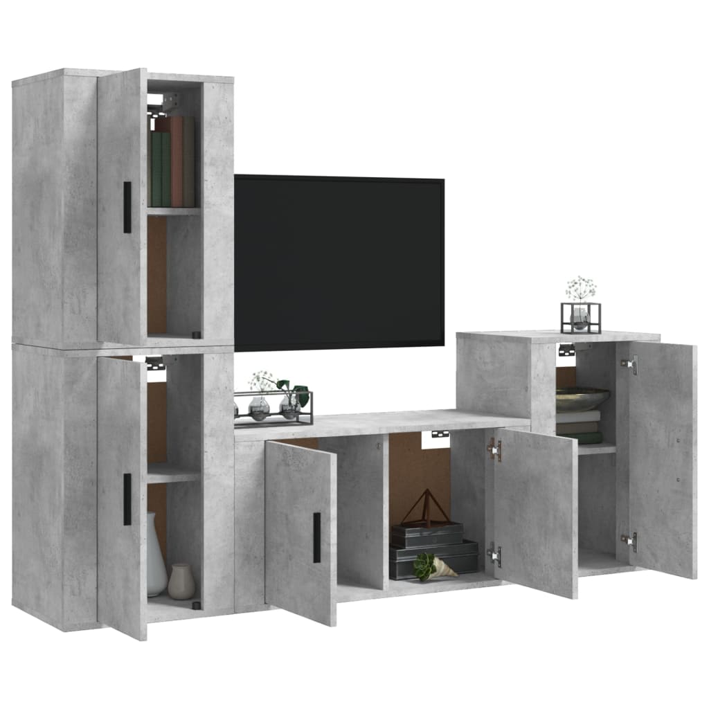 Ensemble de meubles TV 4 pièces en béton gris à base de bois