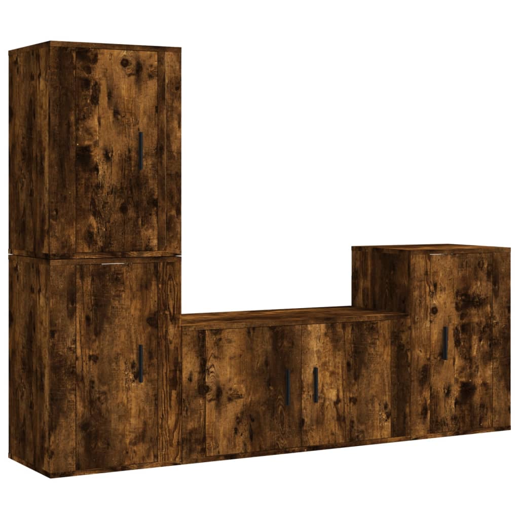 Ensemble de meubles TV 4 pièces en bois de chêne fumé