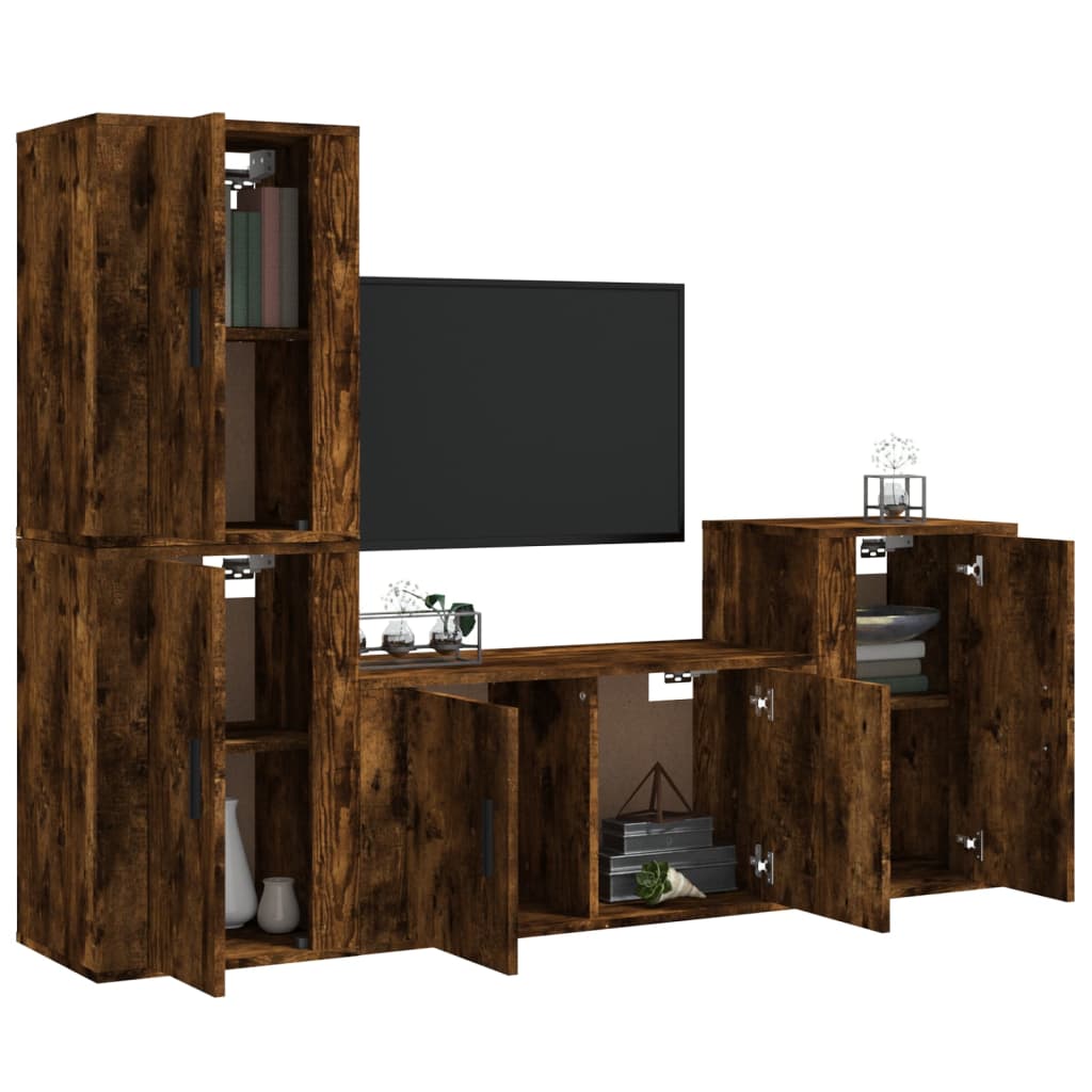 Ensemble de meubles TV 4 pièces en bois de chêne fumé