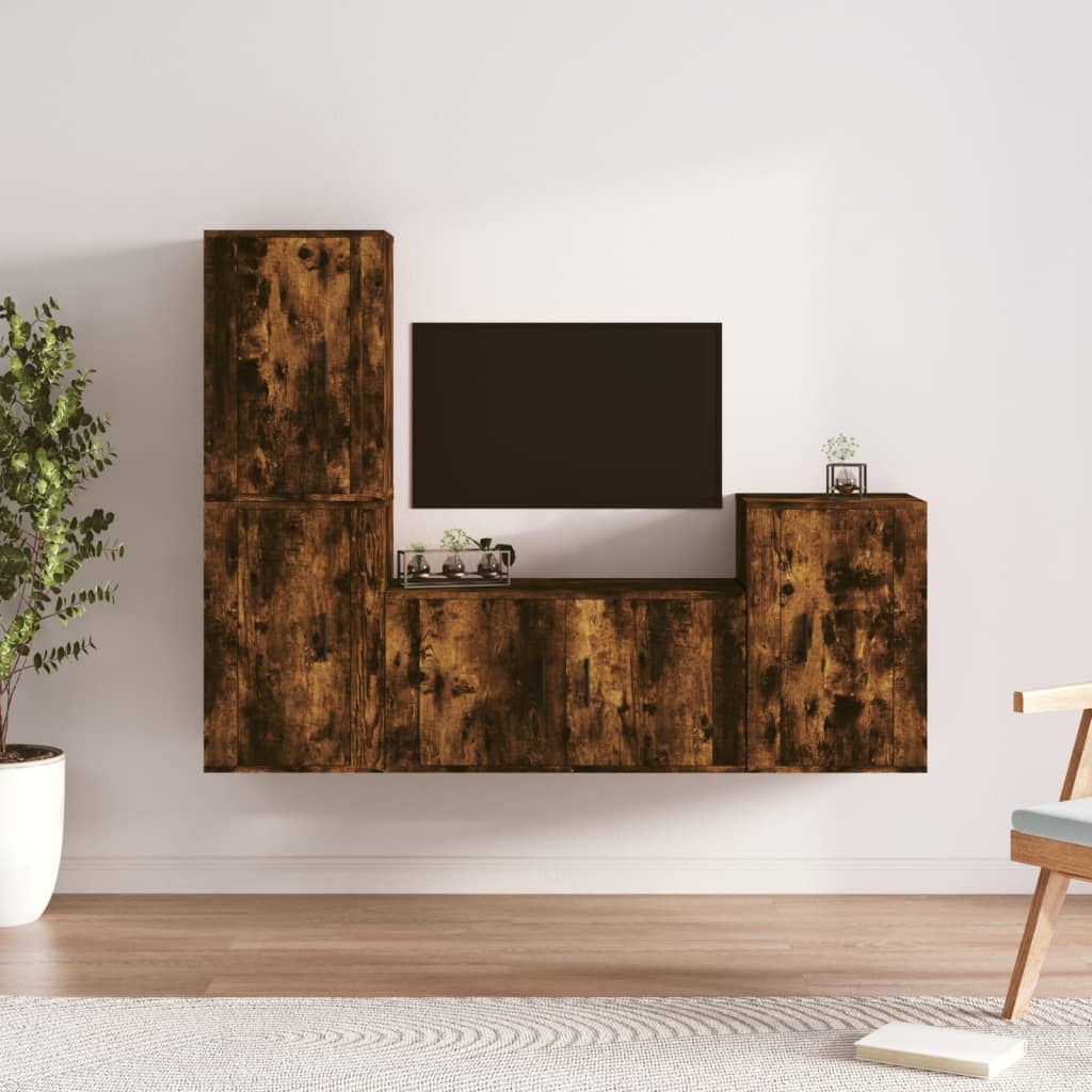 Ensemble de meubles TV 4 pièces en bois de chêne fumé