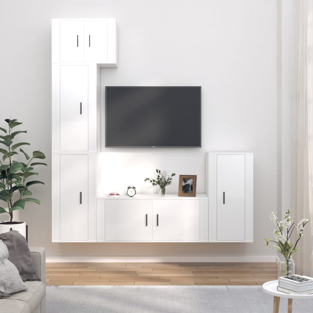 Ensemble de meubles TV 5 pièces, blanc brillant, matériau à base de bois