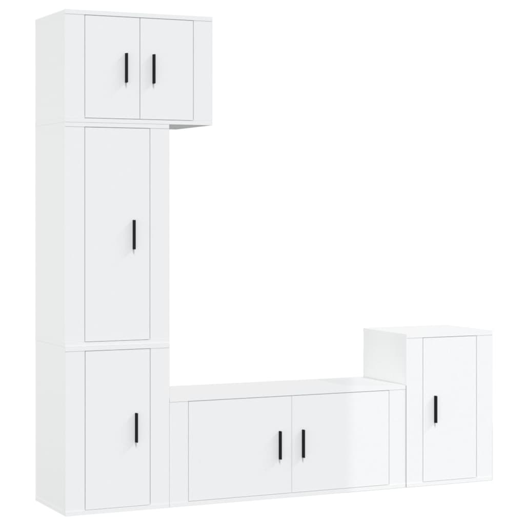 Ensemble de meubles TV 5 pièces, blanc brillant, matériau à base de bois