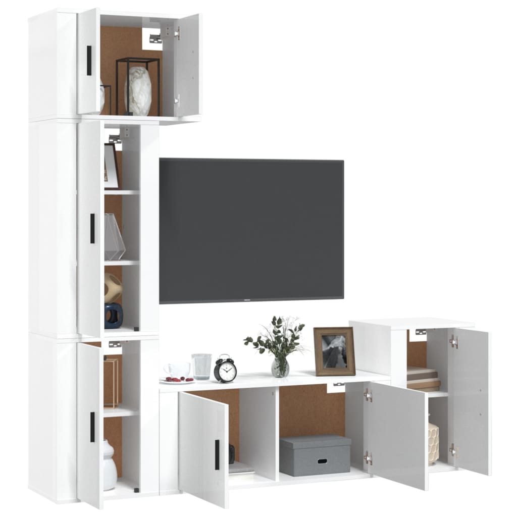 Ensemble de meubles TV 5 pièces, blanc brillant, matériau à base de bois