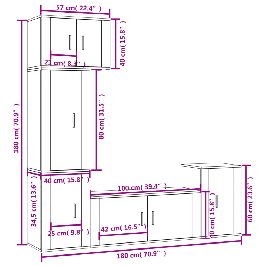 Ensemble de meubles TV 5 pièces, blanc brillant, matériau à base de bois