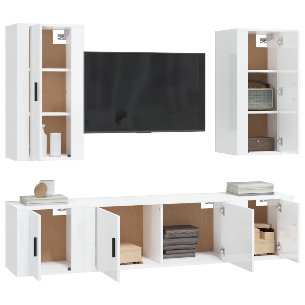 Ensemble de meubles TV 5 pièces, blanc brillant, matériau à base de bois