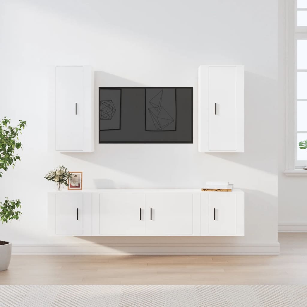 Ensemble de meubles TV 5 pièces, blanc brillant, matériau à base de bois