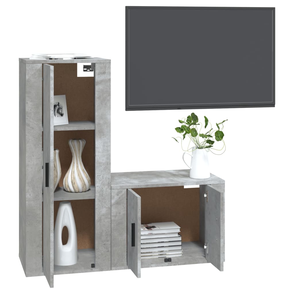 2-tlg. TV-Schrank-Set Betongrau Holzwerkstoff