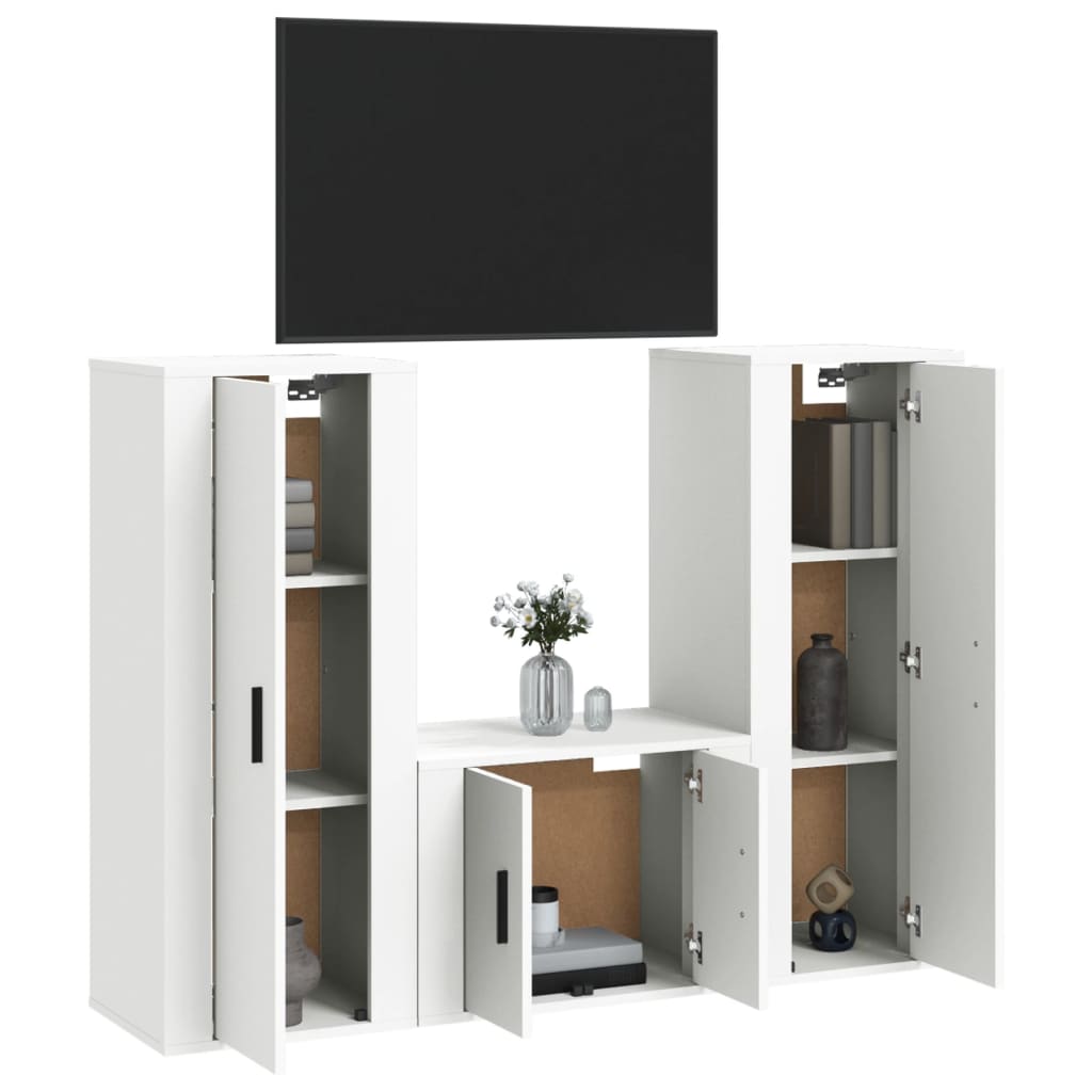Ensemble de meubles TV 3 pièces en bois blanc