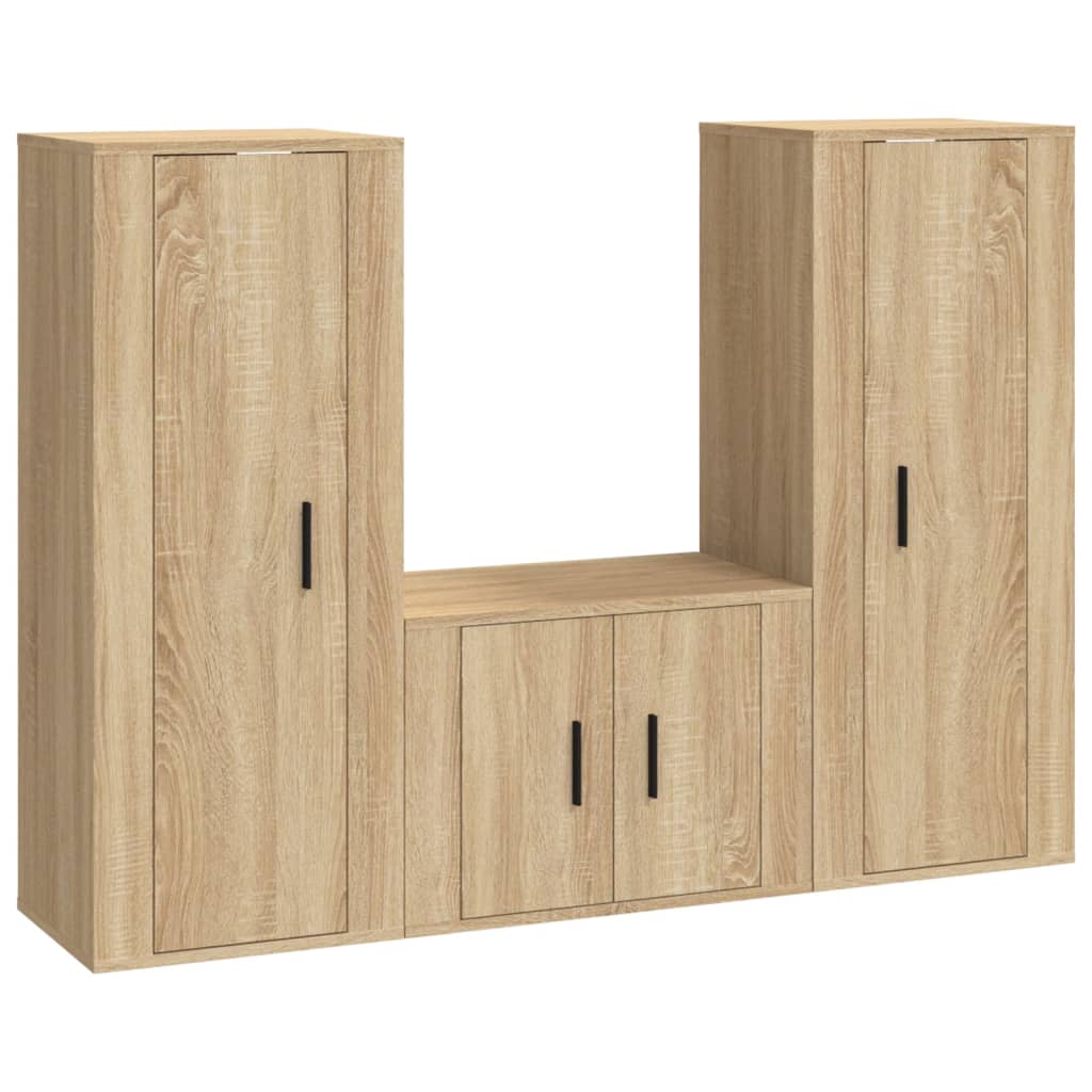 Ensemble de meubles TV 3 pièces en bois de chêne Sonoma
