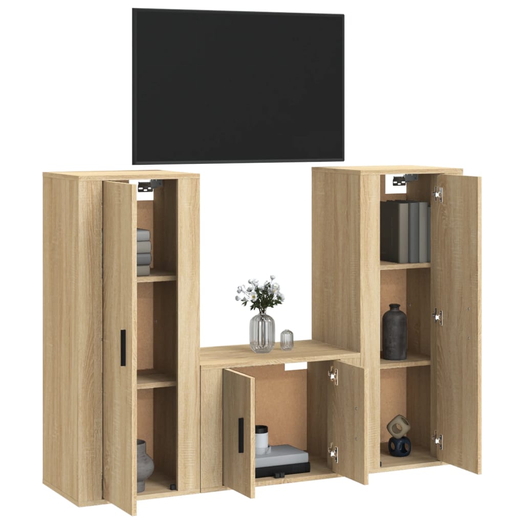 Ensemble de meubles TV 3 pièces en bois de chêne Sonoma