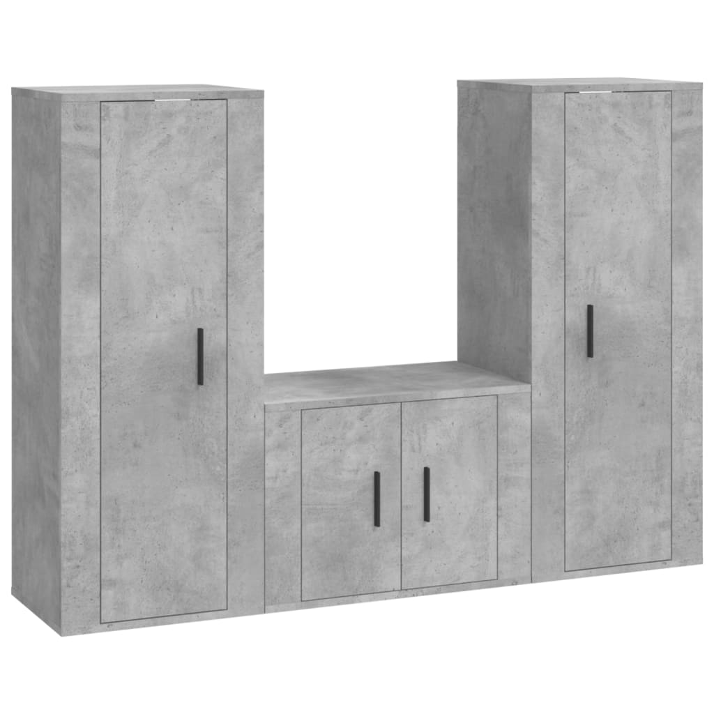 Ensemble de meubles TV 3 pièces en béton gris à base de bois