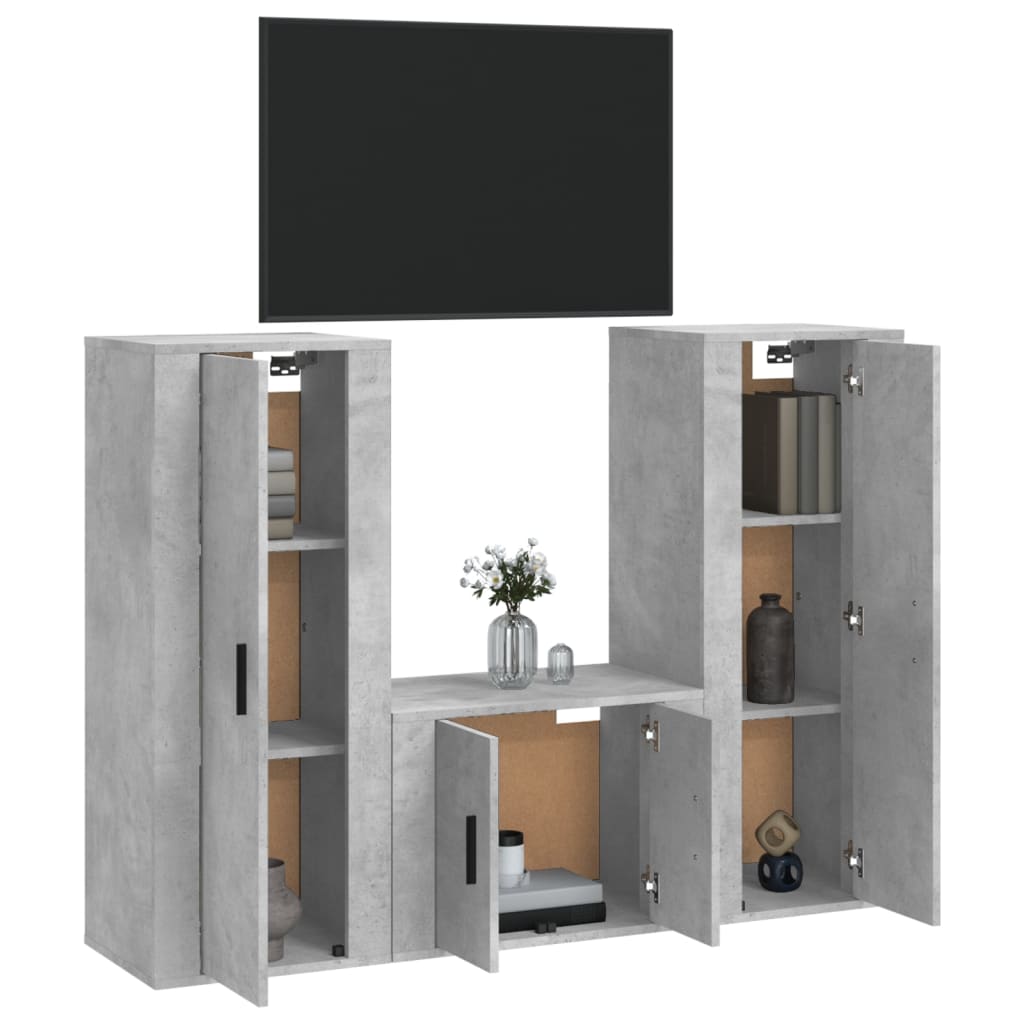 Ensemble de meubles TV 3 pièces en béton gris à base de bois