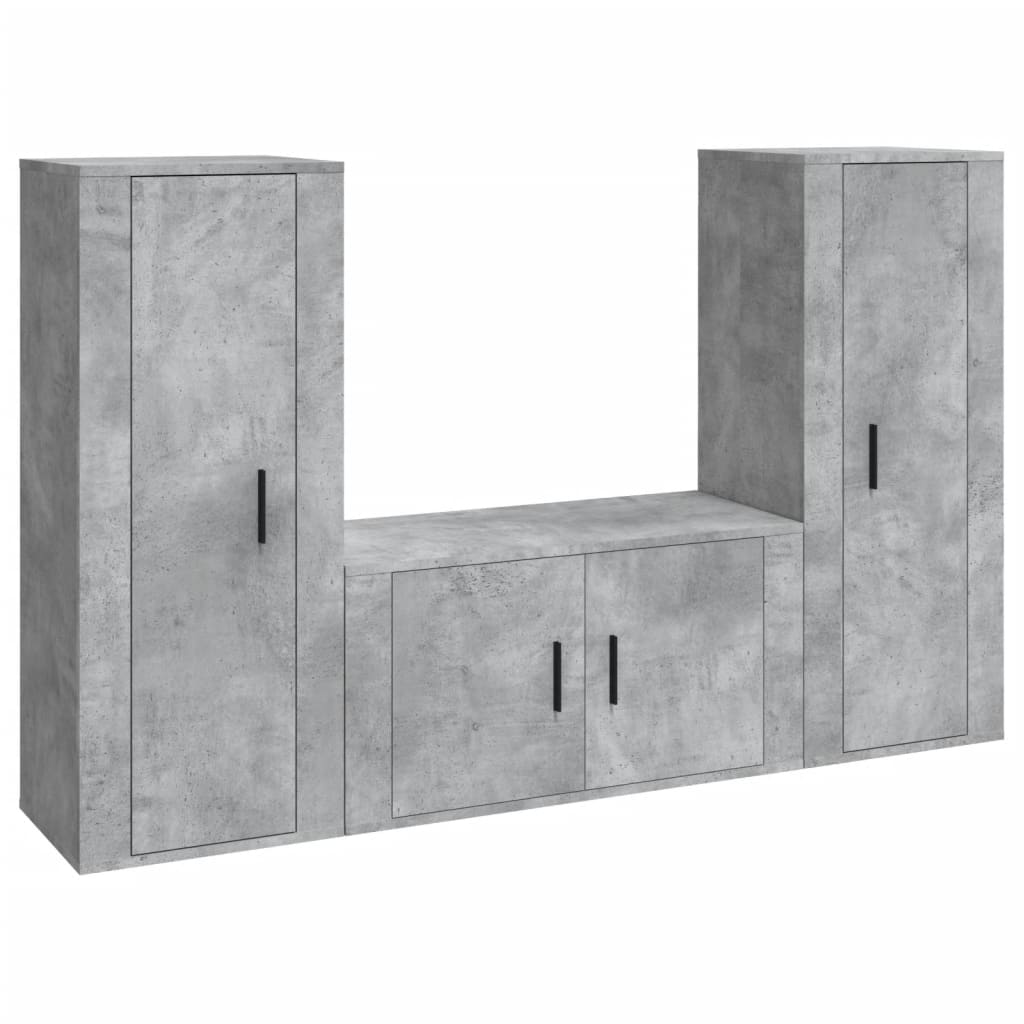 Ensemble de meubles TV 3 pièces en béton gris à base de bois