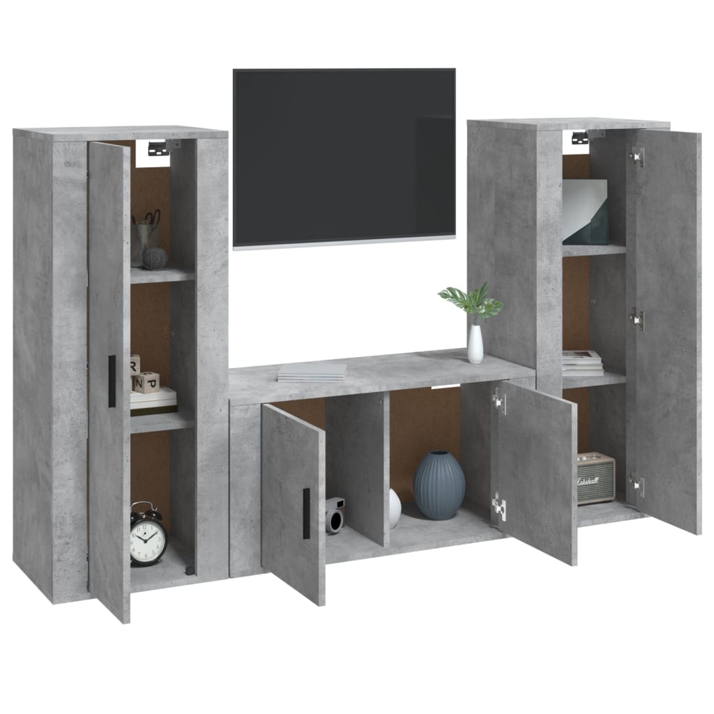 Ensemble de meubles TV 3 pièces en béton gris à base de bois