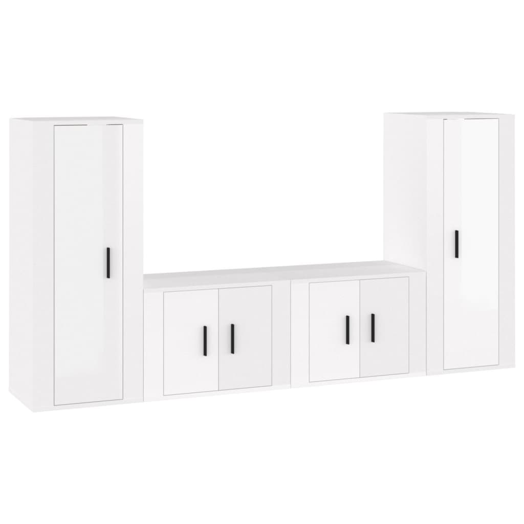 Ensemble de meubles TV 4 pièces, blanc brillant, matériau à base de bois