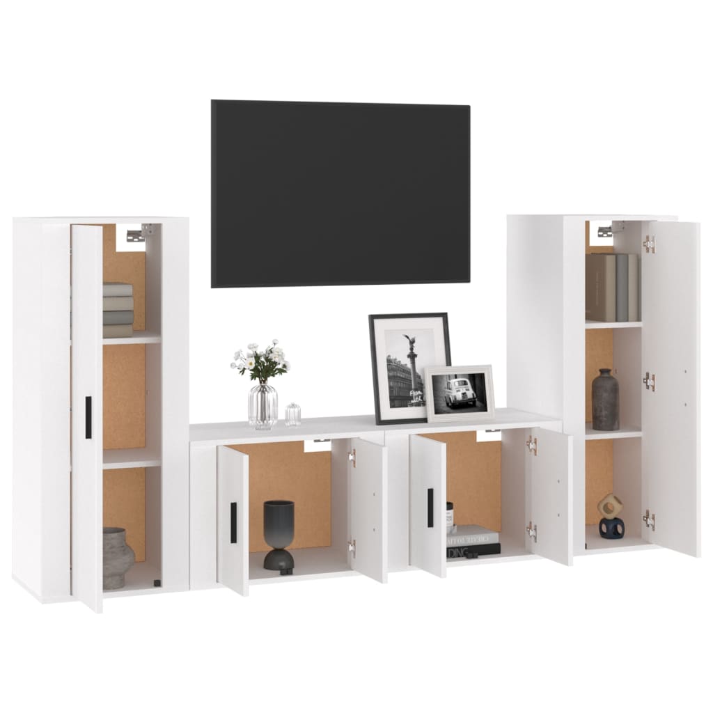 Ensemble de meubles TV 4 pièces, blanc brillant, matériau à base de bois