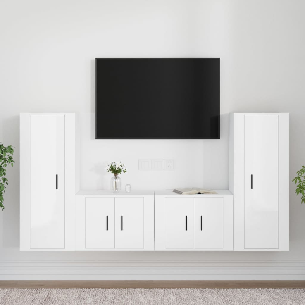 Ensemble de meubles TV 4 pièces, blanc brillant, matériau à base de bois