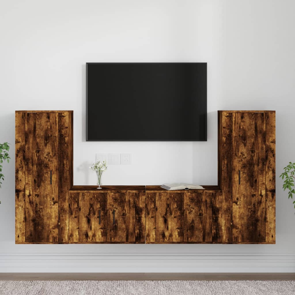 Ensemble de meubles TV 4 pièces en bois de chêne fumé
