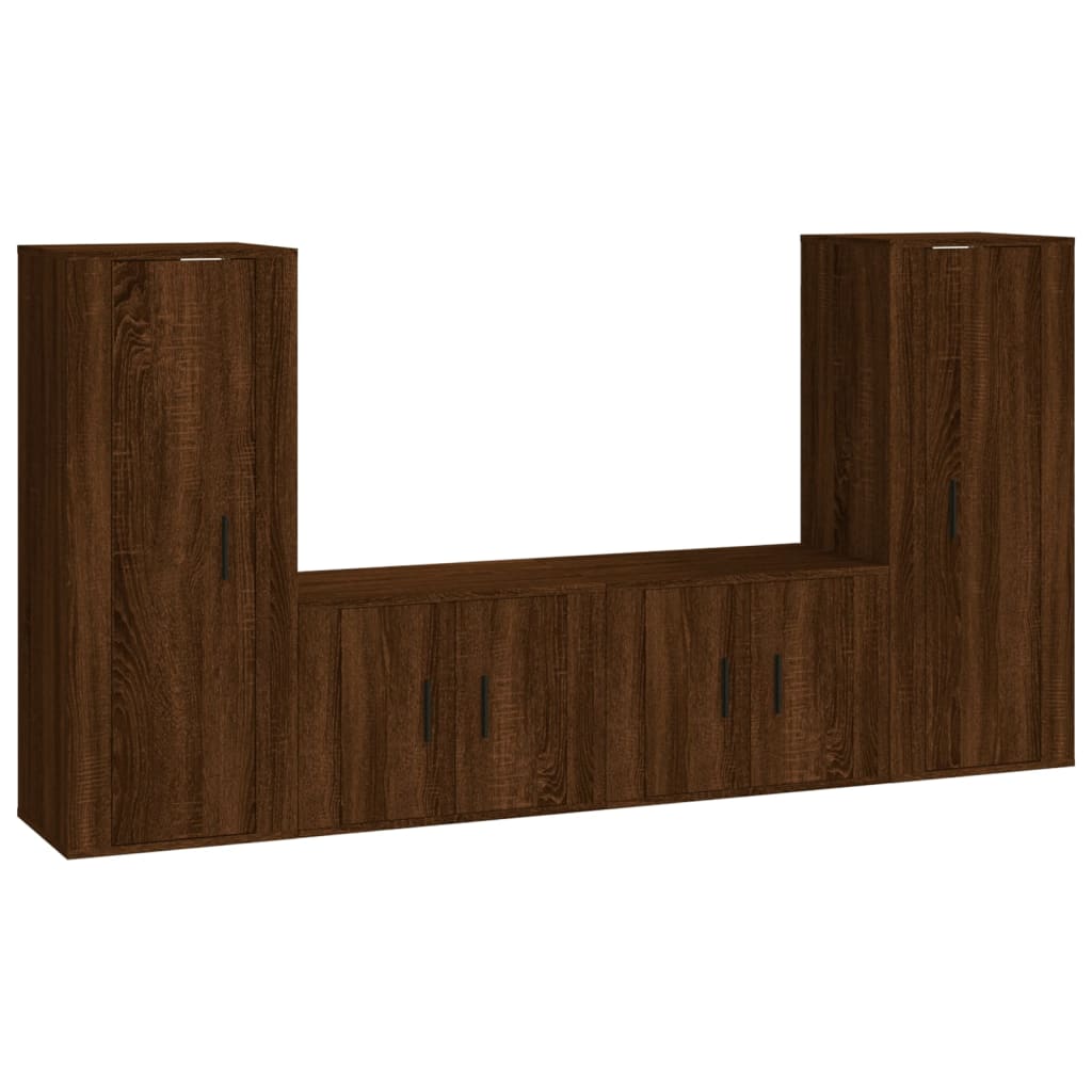 Ensemble de meubles TV 4 pièces en bois aspect chêne brun