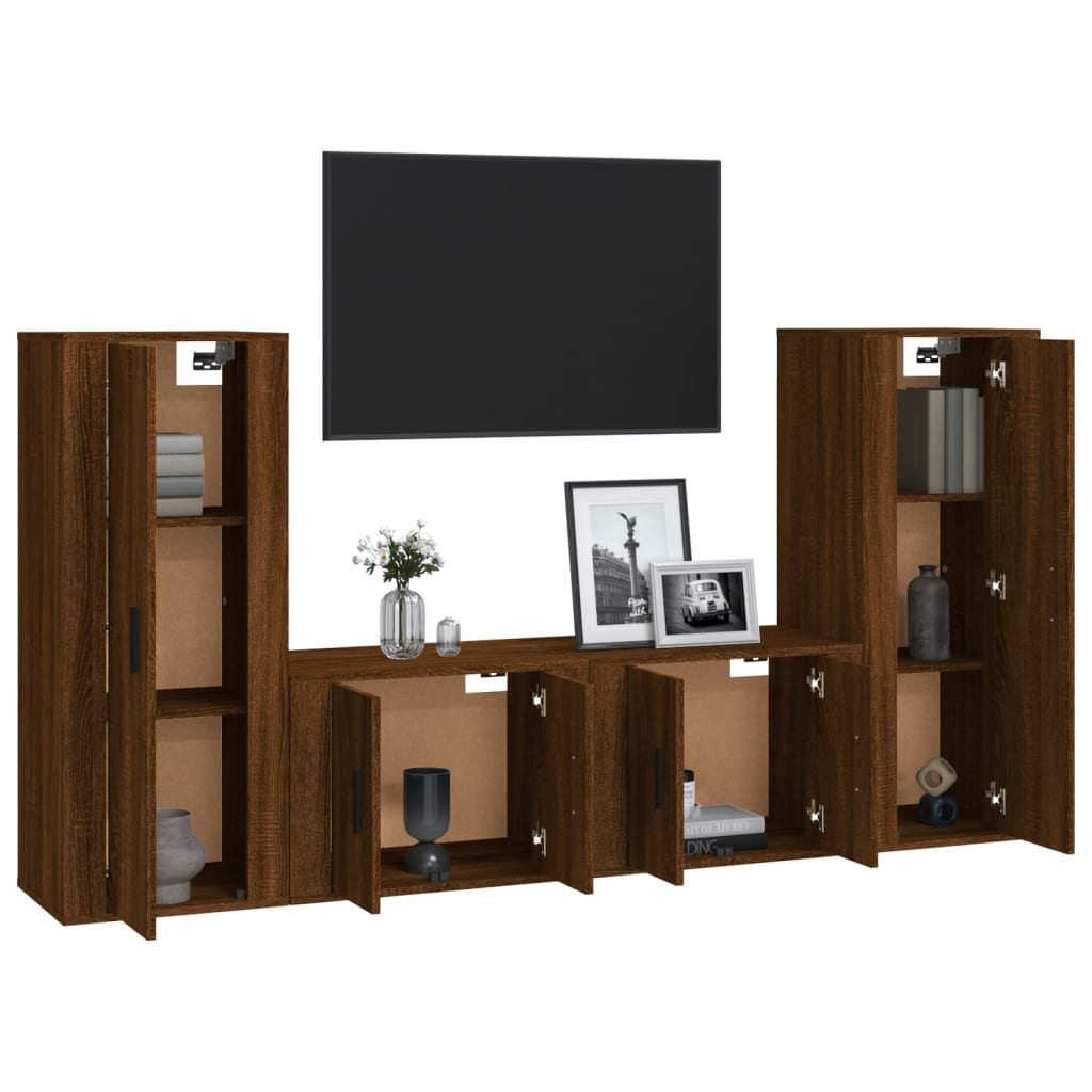 Ensemble de meubles TV 4 pièces en bois aspect chêne brun