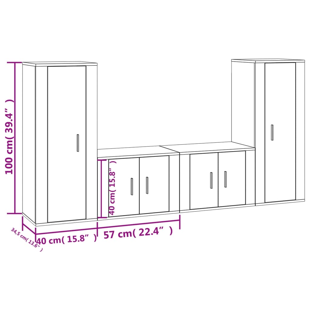 Ensemble de meubles TV 4 pièces en bois aspect chêne brun