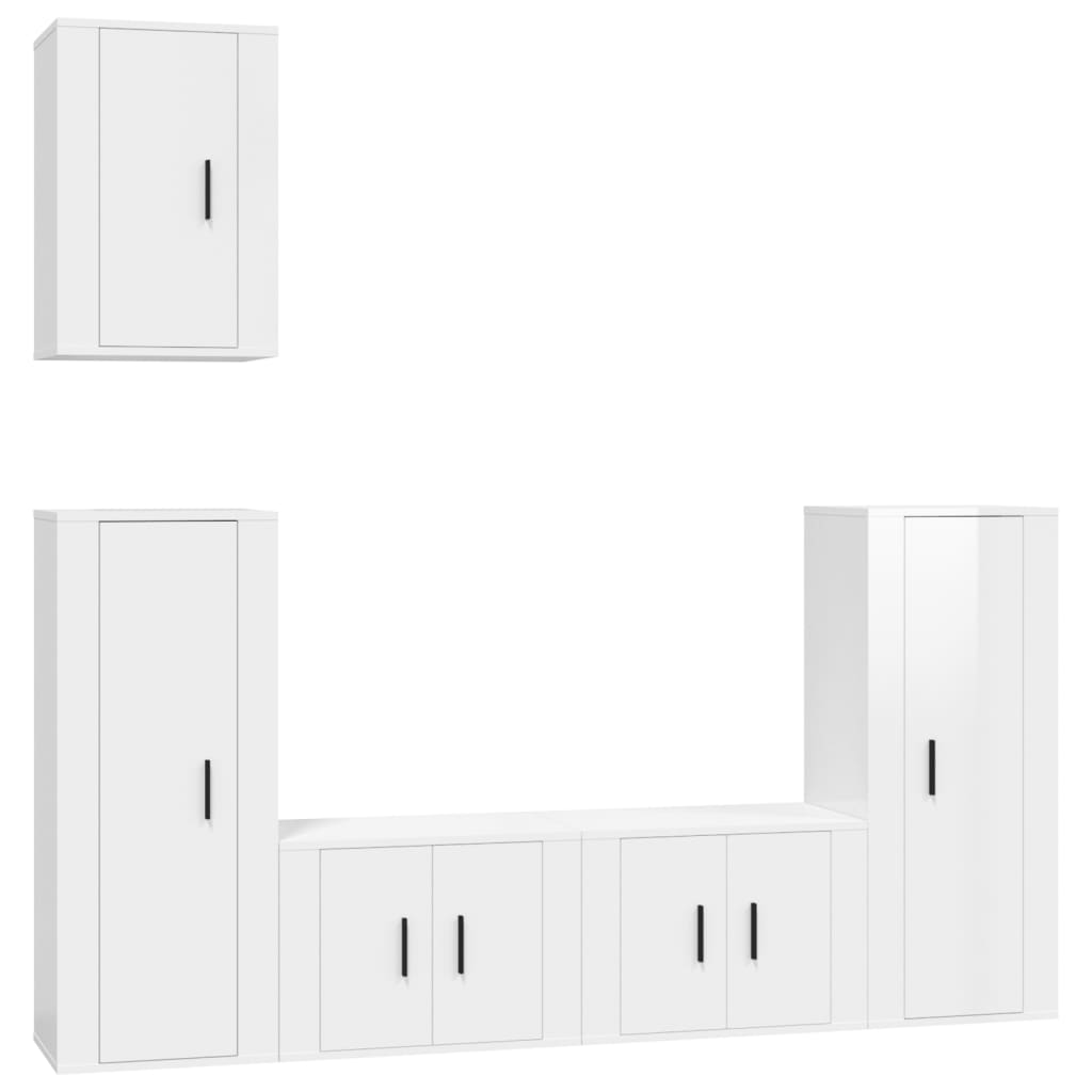 Ensemble de meubles TV 5 pièces, blanc brillant, matériau à base de bois