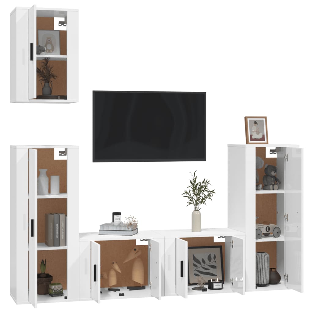 Ensemble de meubles TV 5 pièces, blanc brillant, matériau à base de bois