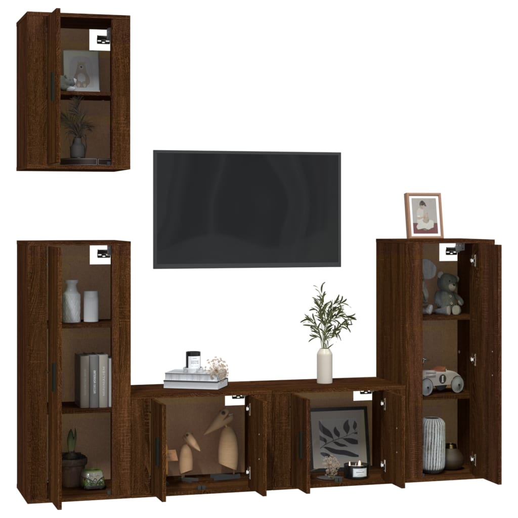 Ensemble de meubles TV 5 pièces en bois aspect chêne brun