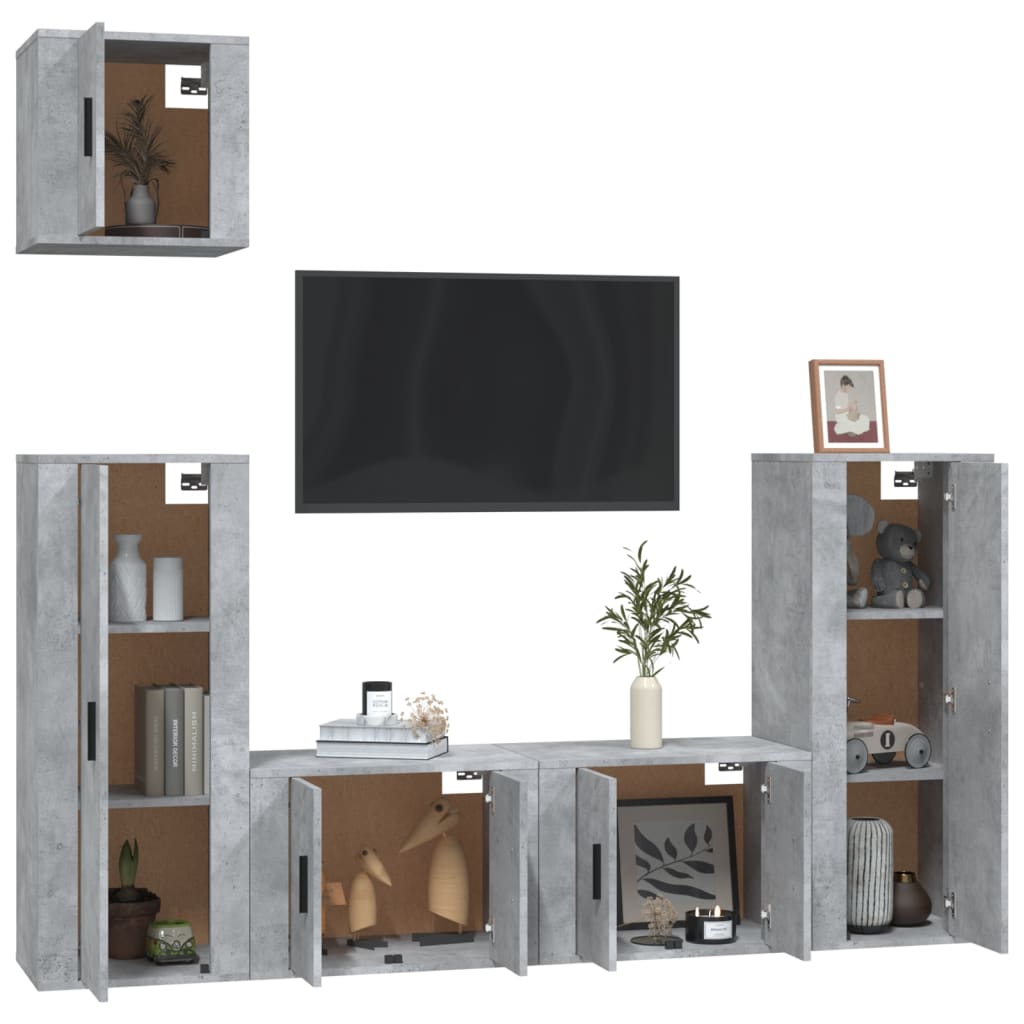 Ensemble de meubles TV 5 pièces en béton gris à base de bois