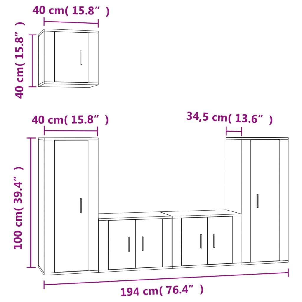 Ensemble de meubles TV 5 pièces en béton gris à base de bois