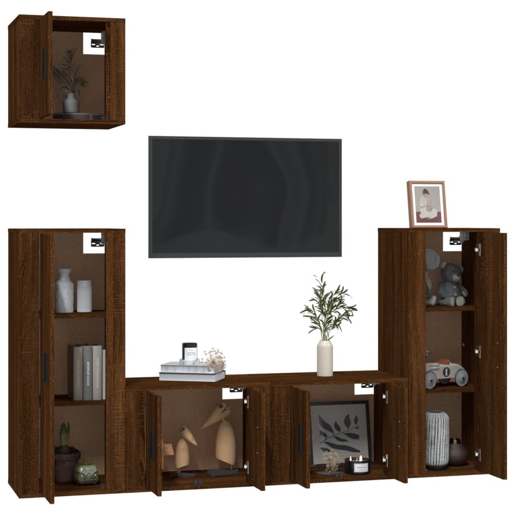 Ensemble de meubles TV 5 pièces en bois aspect chêne brun