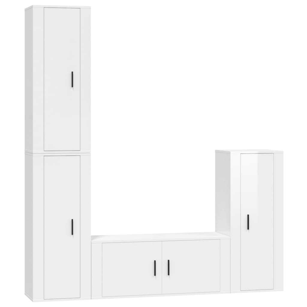 Ensemble de meubles TV 4 pièces, blanc brillant, matériau à base de bois