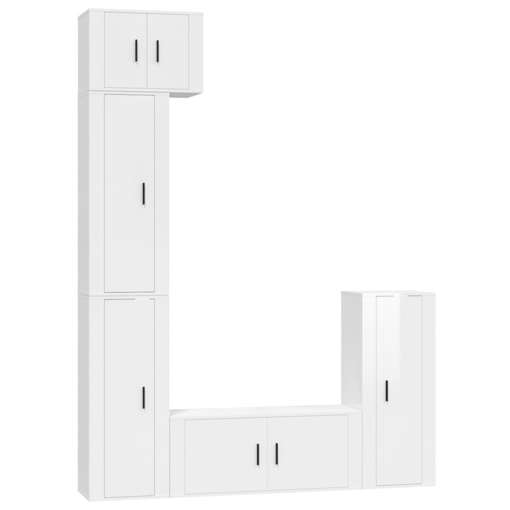 Ensemble de meubles TV 5 pièces, blanc brillant, matériau à base de bois