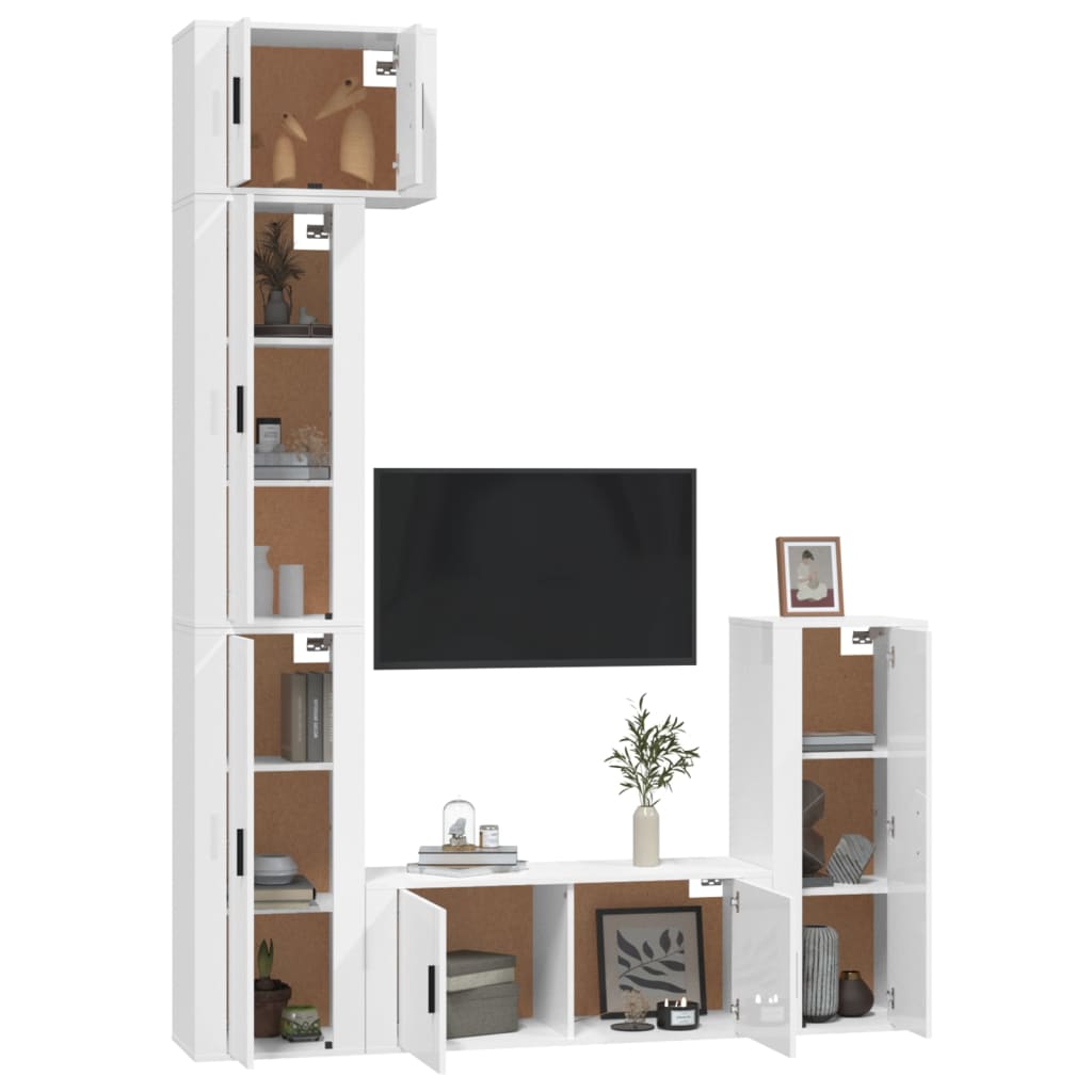 Ensemble de meubles TV 5 pièces, blanc brillant, matériau à base de bois