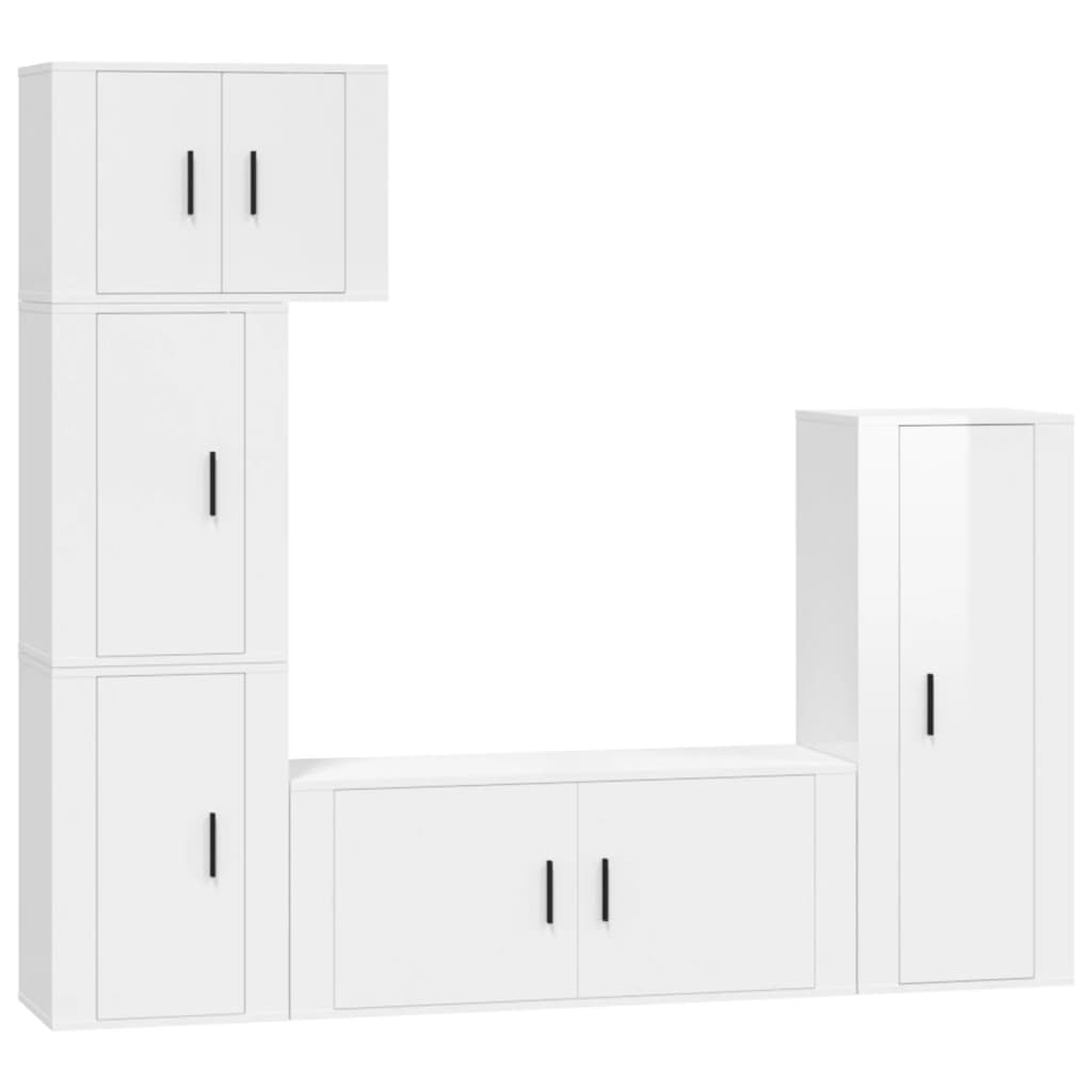 Ensemble de meubles TV 5 pièces, blanc brillant, matériau à base de bois