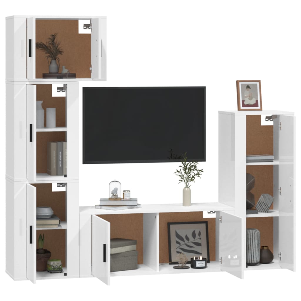 Ensemble de meubles TV 5 pièces, blanc brillant, matériau à base de bois